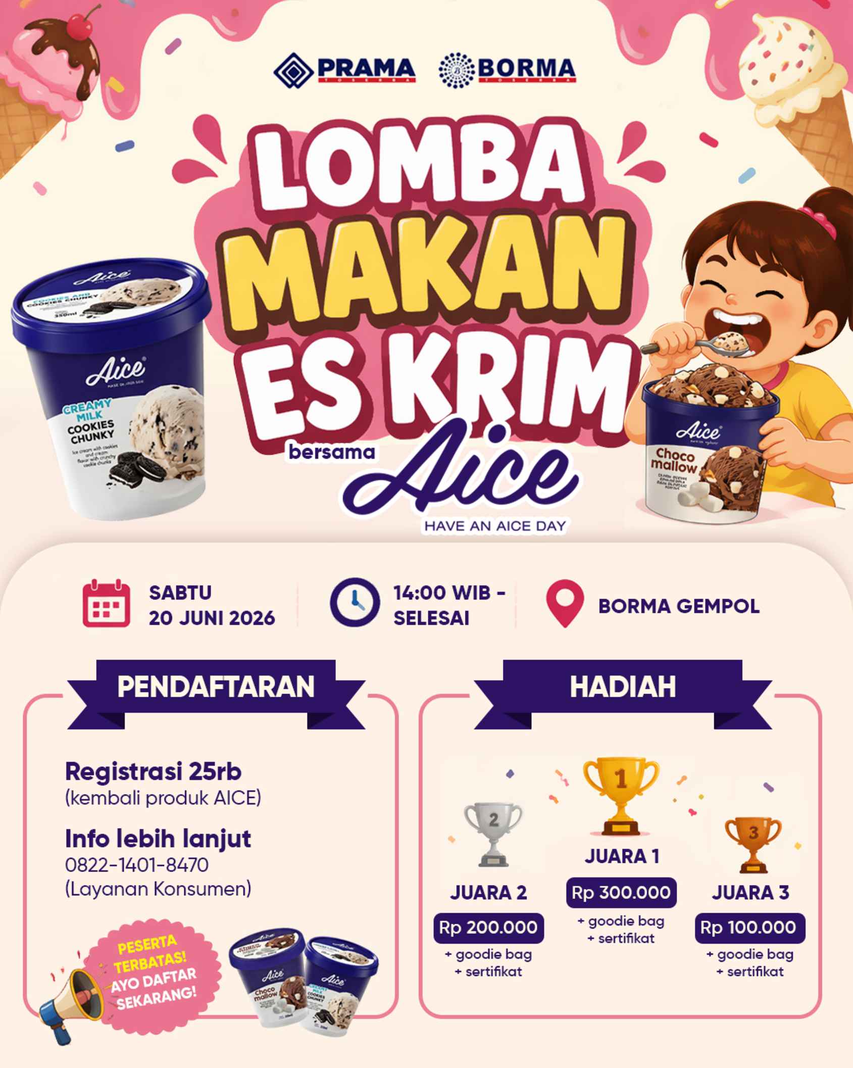 Lomba Makan Es Krim AICE Borma Gempol 20 Juni 2026