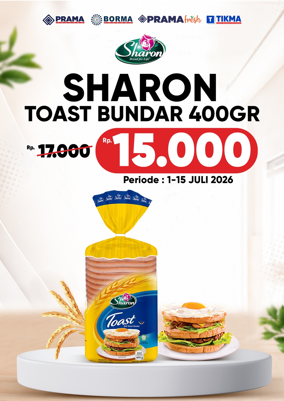 Promo SHARON TOAST BUNDAR 400GR