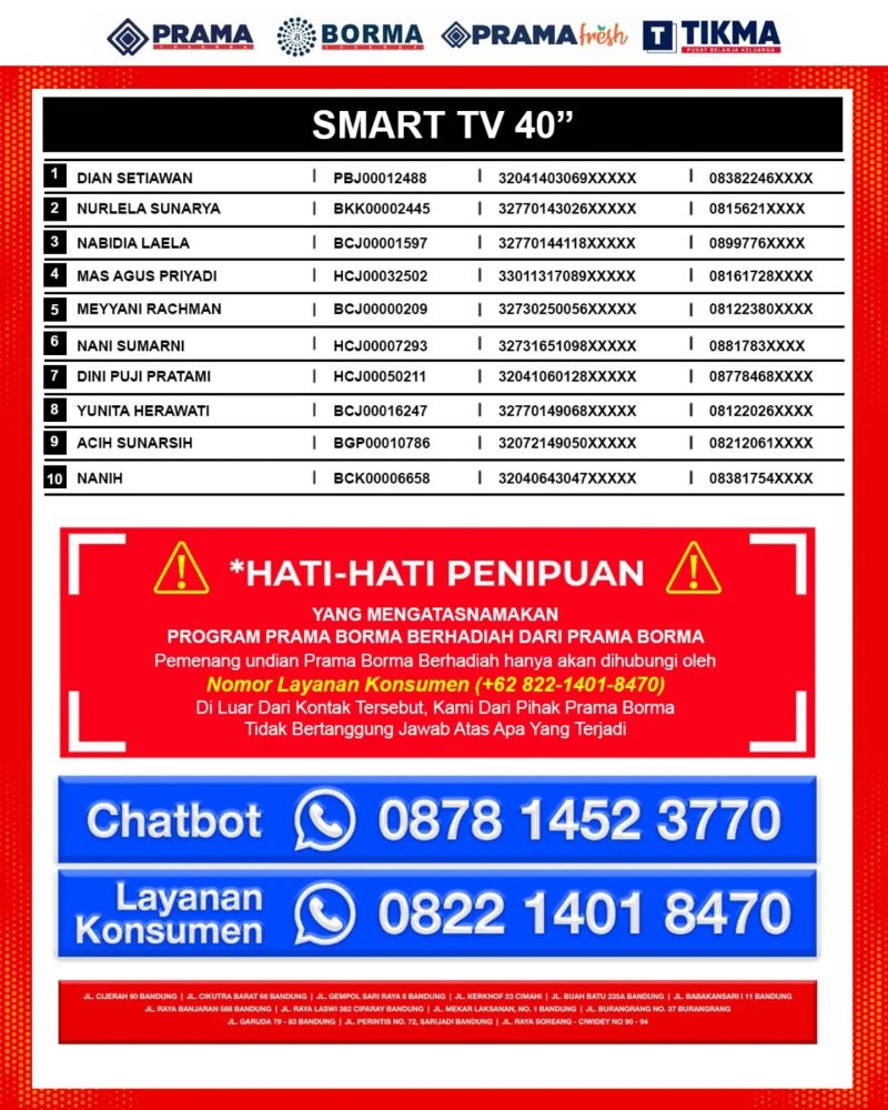 ✨ PRAMA BORMA BERHADIAH - DAFTAR PEMENANG ✨